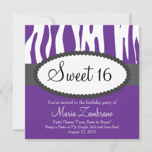 Zebra Print Sweet 16 Birthday Party Invitation