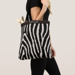 Zebra Print Tote Bag with Custom Name
