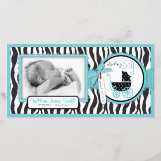Zebra Print Turquoise Accent Birth Announcement