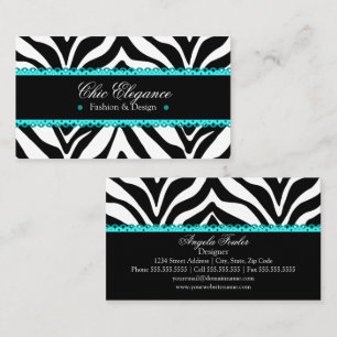 Zebra Print & Turquoise Lace Elegant Business Card