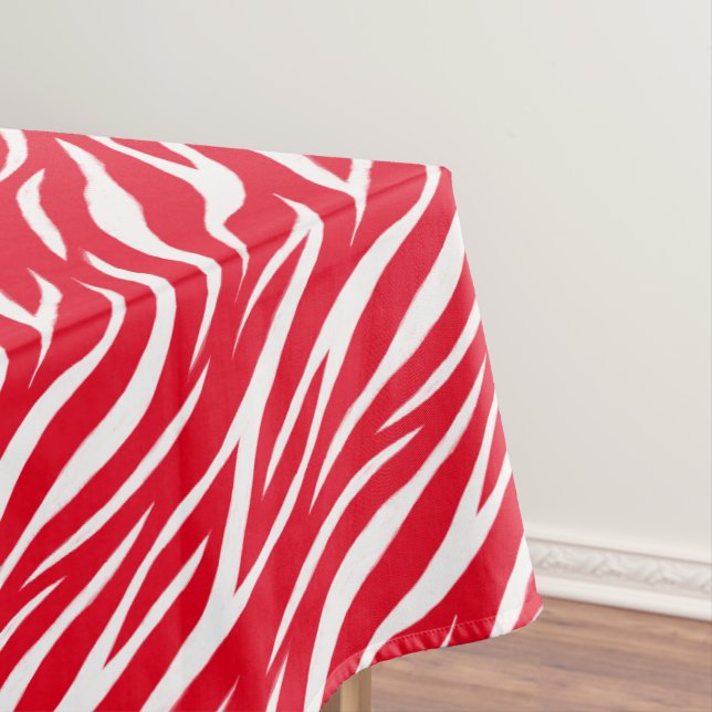 Zebra Print White Red Cute Modern Xmas Pattern Tablecloth (In Situ)