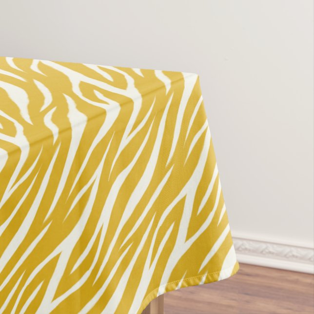 Zebra Print White Yellow Ochre Cute Modern Pattern Tablecloth (In Situ)