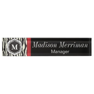 Zebra Print with a Red Bar   DIY Monogram & Text Nameplate