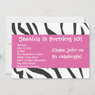 Zebra Print With Pink Birthday Invitation