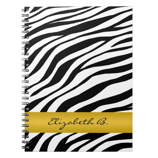 Zebra Print Yellow Stripe Personalised Notebook (Front)