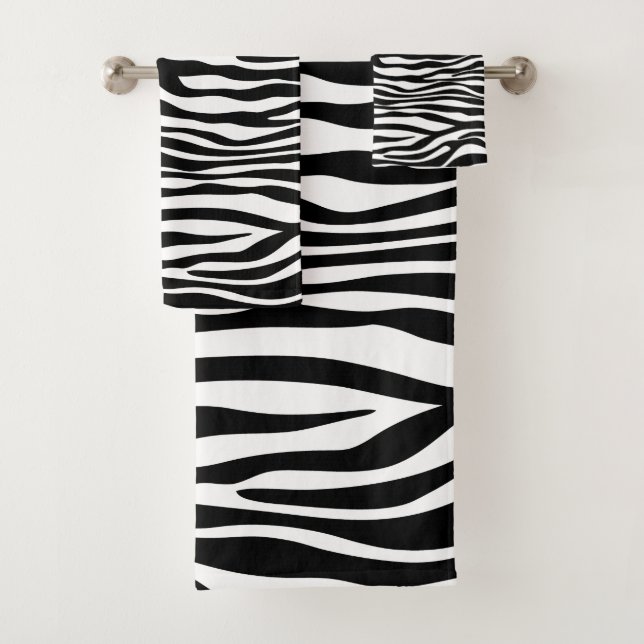 Zebra Print, Zebra Stripes, Black And White Bath Towel Set (Insitu)