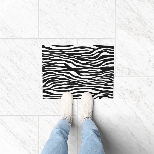 Zebra Print, Zebra Stripes, Black And White Doormat (Indoor)