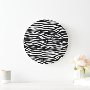 Zebra Print, Zebra Stripes, Black And White Large Clock