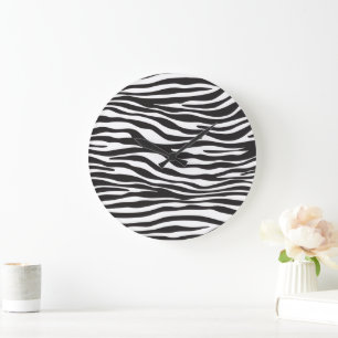 Zebra Print, Zebra Stripes, Black And White Large Clock