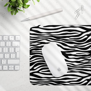 Zebra Print, Zebra Stripes, Black And White Mouse Pad