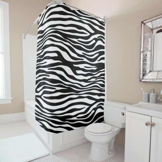 Zebra Print, Zebra Stripes, Black And White Shower Curtain (In Situ)