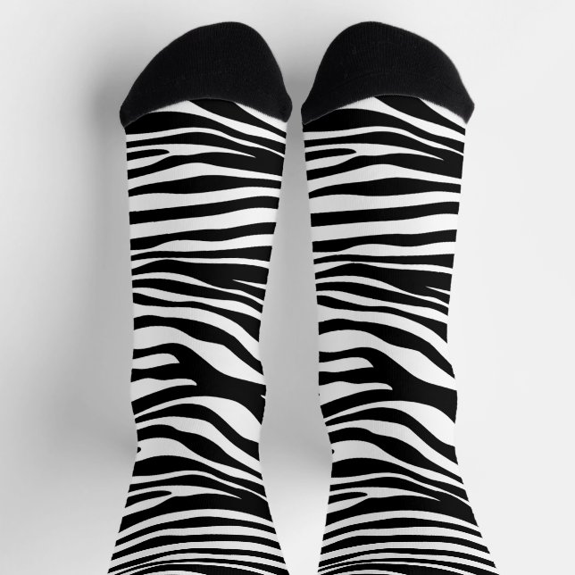 Zebra Print, Zebra Stripes, Black And White Socks (Top)
