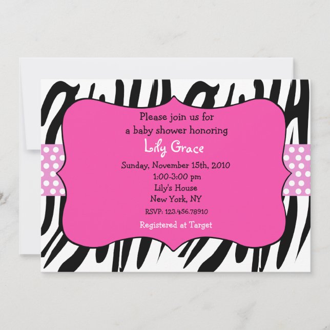 Zebra Prints Hot Pink Baby Shower Invitations (Front)