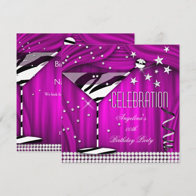 Zebra Purple Pink Celebration Birthday Party Invitation (Front/Back)