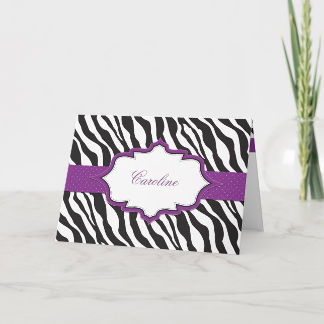 Zebra Purple Ribbon Thank You Card (Front)