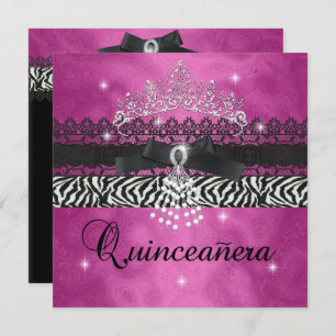 Zebra Quinceanera 15th Birthday Party Pink Black Invitation