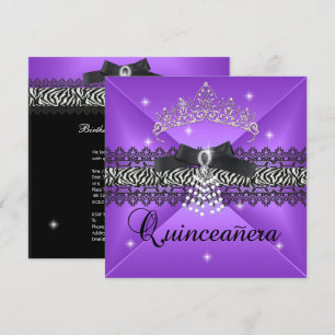 Zebra Quinceanera 15th Birthday Party Purple Black Invitation