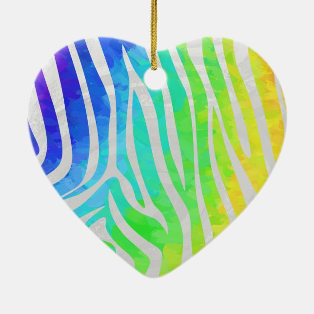 Zebra Rainbow and White Print Ceramic Tree Decoration (Back)