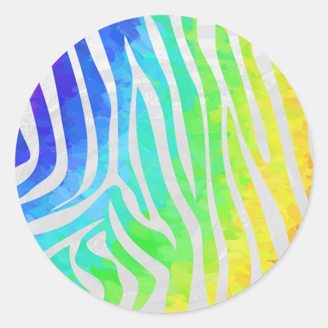 Zebra Rainbow and White Print Classic Round Sticker (Front)