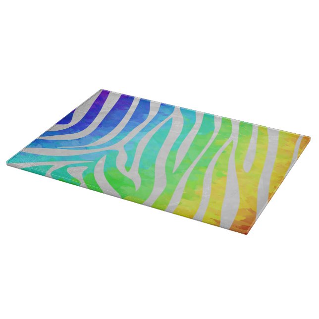 Zebra Rainbow and White Print Cutting Board (Corner)