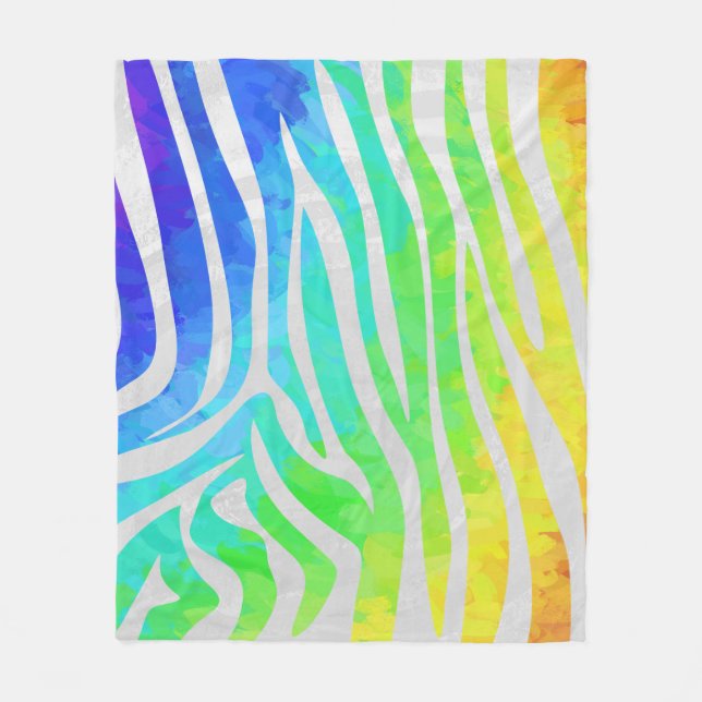 Zebra Rainbow and White Print Fleece Blanket (Front)