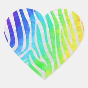 Zebra Rainbow and White Print Heart Sticker