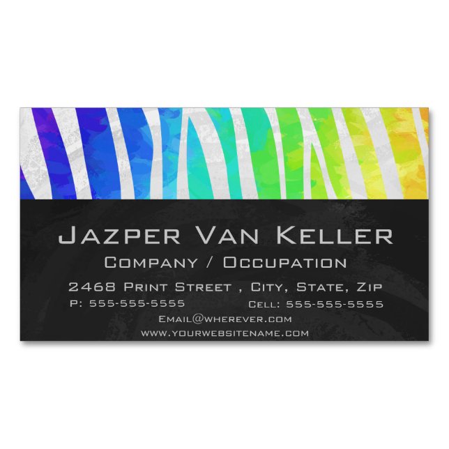Zebra Rainbow and White Print Magnetic Business Card (Front)