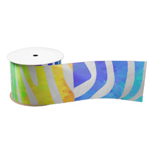 Zebra Rainbow and White Print Satin Ribbon