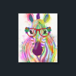 Zebra Rainbow Splash Canvas Print<br><div class="desc">This watercolor print features a colourful portrait of a zebra in orange glasses adorned in flowers | By Fab Funky. Image ID: 192221D</div>