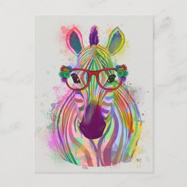 Zebra Rainbow Splash Postcard (Front)