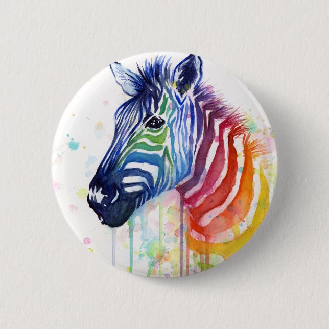Zebra Rainbow Watercolor Button (Front)