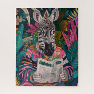 Zebra Reading a Book Maximalist Animal Art Jigsaw Puzzle