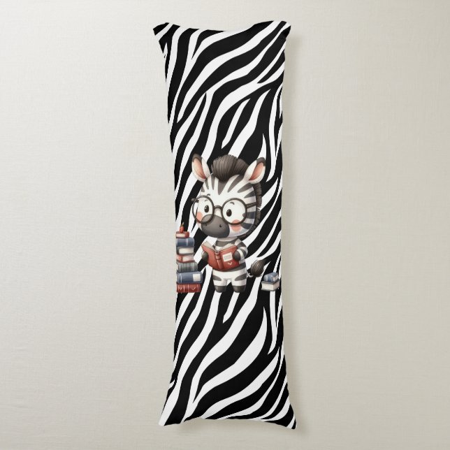 Zebra Reading Books. Body Cushion (Front Vertical)