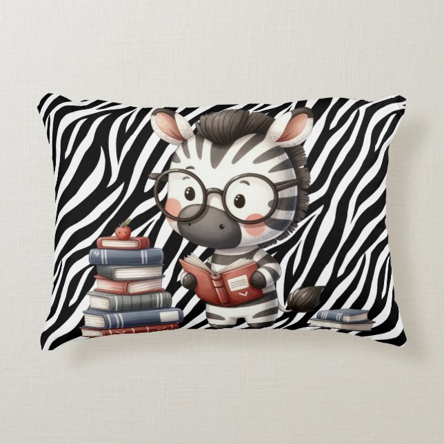 Zebra Reading Books. Decorative Cushion (Front)