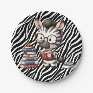 Zebra Reading Books. Paper Plate
