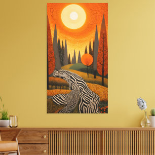 Zebra River: Dot Art Sunset in the Wild Canvas Print