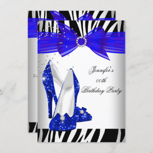 Zebra Royal Blue High Heel Black Birthday Party Invitation