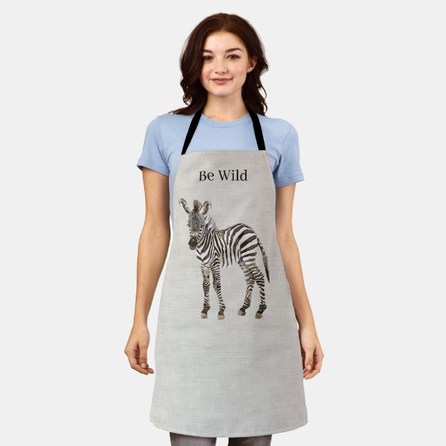 Zebra Safari Animal Faux Linen Apron (Worn)