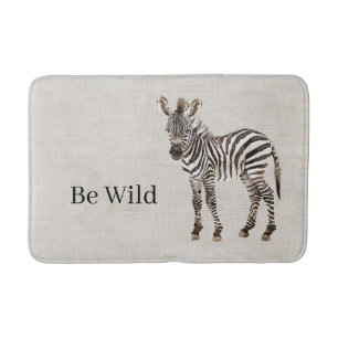 Zebra Safari Animal Faux Linen Bath Mat