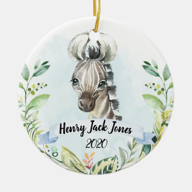 Zebra Safari Animal My First Christmas Boy Ceramic Tree Decoration (Front)