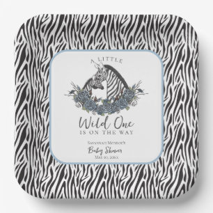 Zebra Safari Baby Shower Little Wild One Square Paper Plate