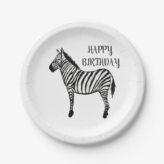 Zebra Safari Happy Birthday Party Plates (Front)
