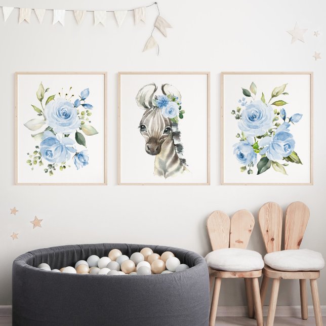 Zebra, Safari, Jungle, Blue Flowers, Boy Nursery (Creator Uploaded)