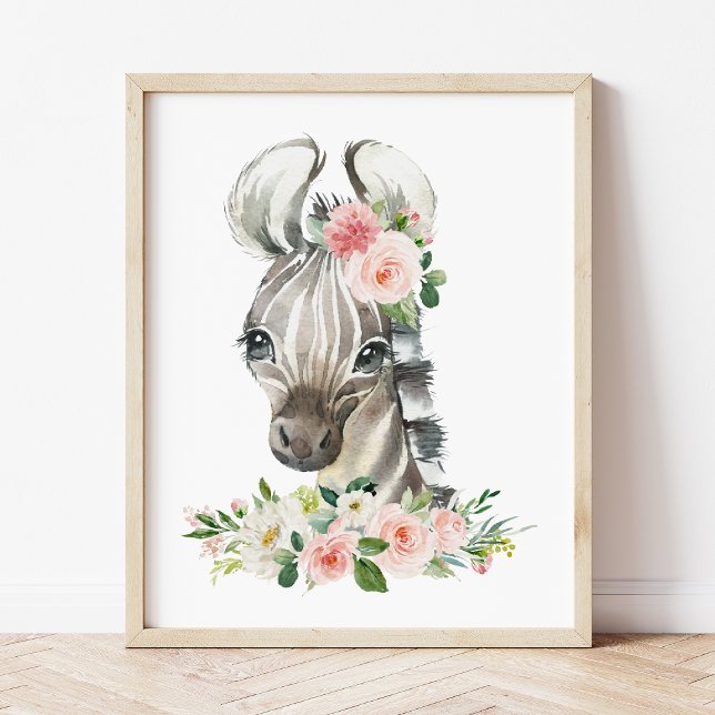 Zebra, Safari, Jungle, Pink Flowers, Girl Nursery Photo Print (Creator Uploaded)