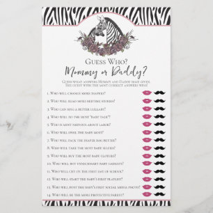 Zebra Safari Mummy or Daddy Baby Shower Game