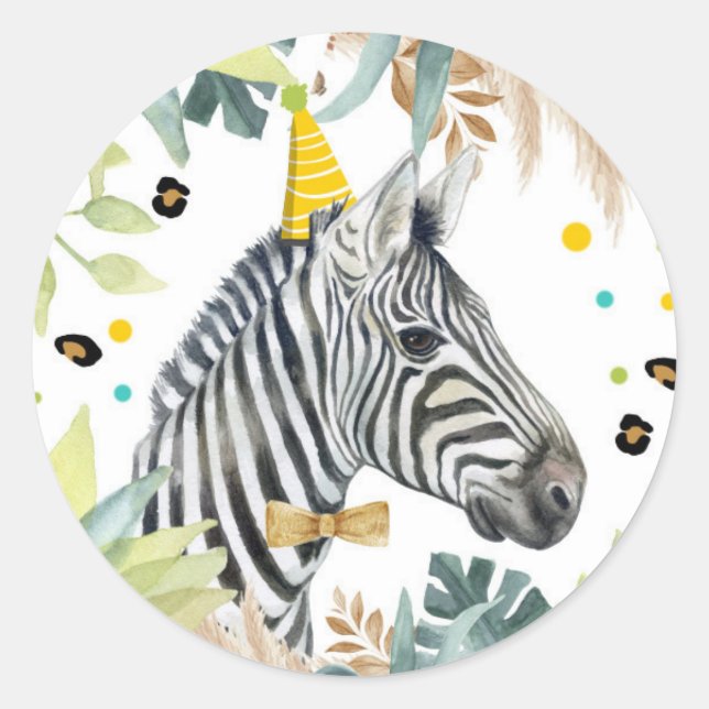 Zebra Safari Party Animal Birthday Favour Decor Classic Round Sticker (Front)