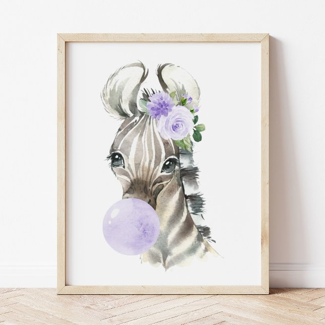 Zebra, Safari, Purple Bubble Gum, Gender Neutral Poster (Creator Uploaded)