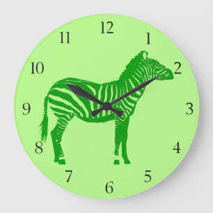 Zebra - Shades of Lime Green Large Clock