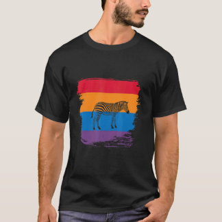 Zebra Shadow Silhouette With Colourful Flag T-Shirt