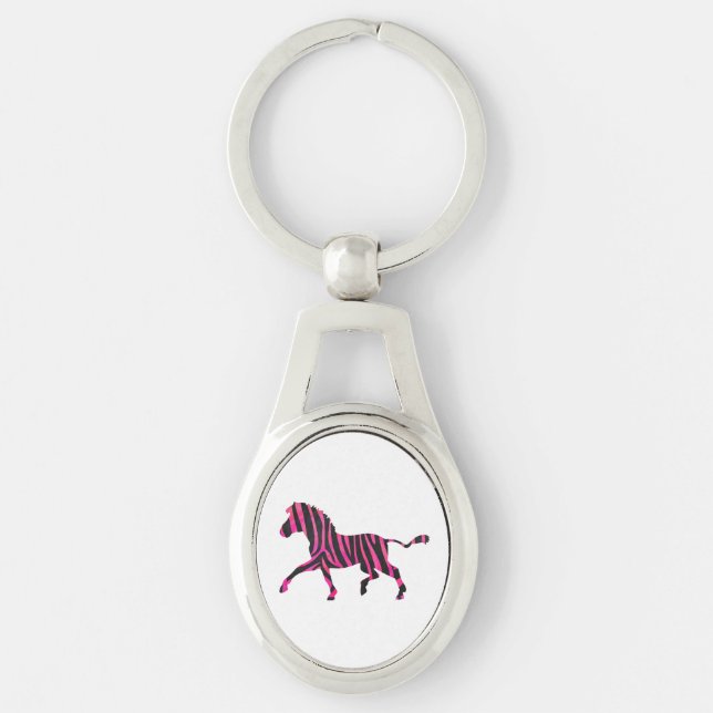 Zebra Silhouette Black and Hot Pink Print Key Ring (Front)